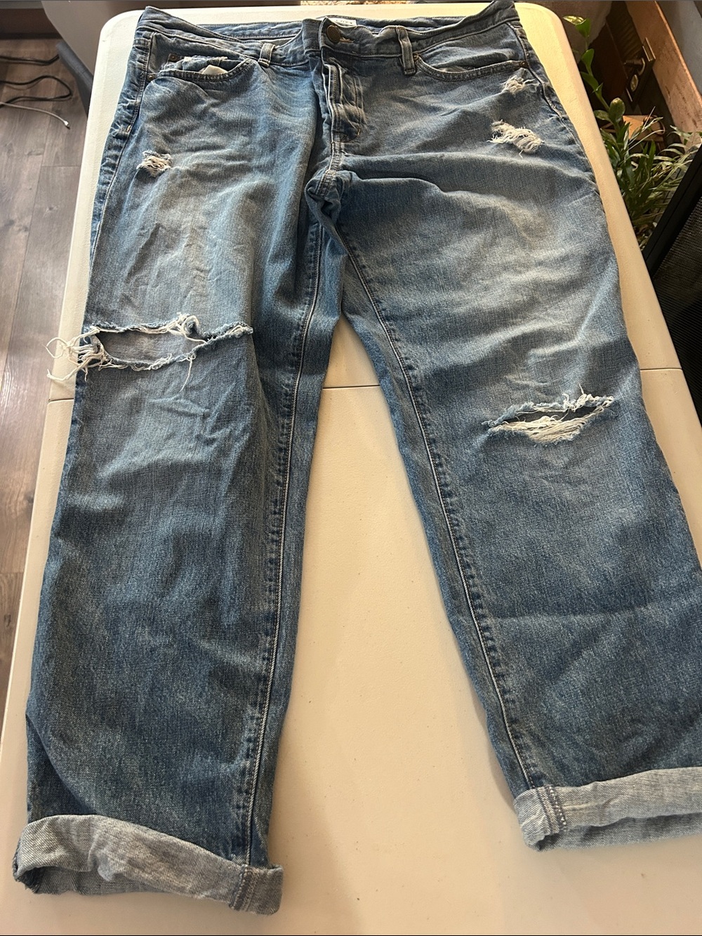 LOFT Women's Light Blue Distressed Boyfriend Jeans